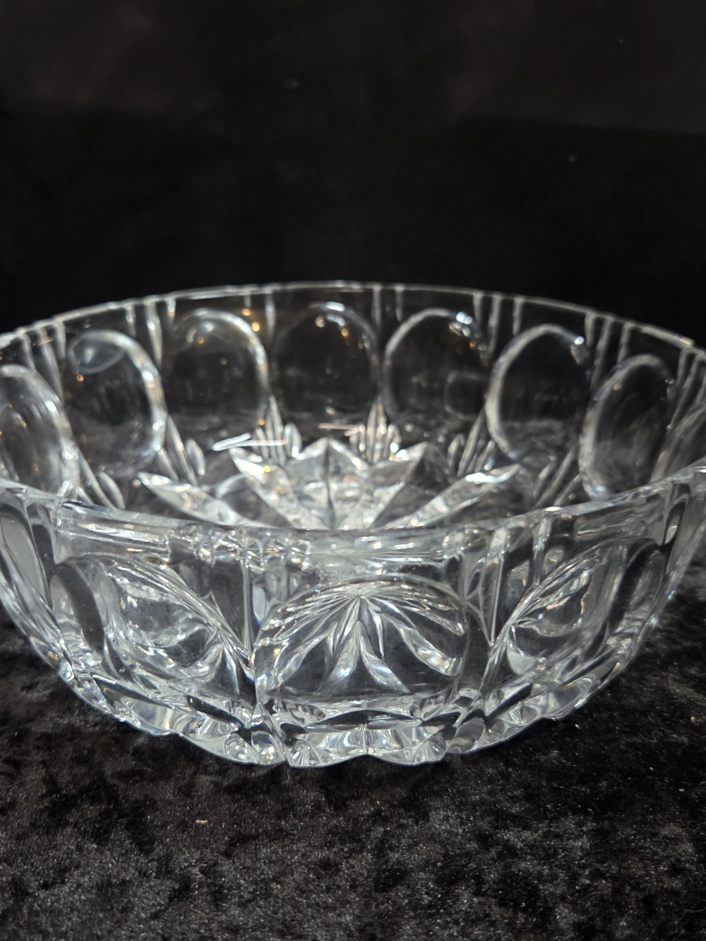 Vtg Heavy Cut Lead Crystal Centerpiece Bowl Starburst Base & Thumbprint Rim 9.5”